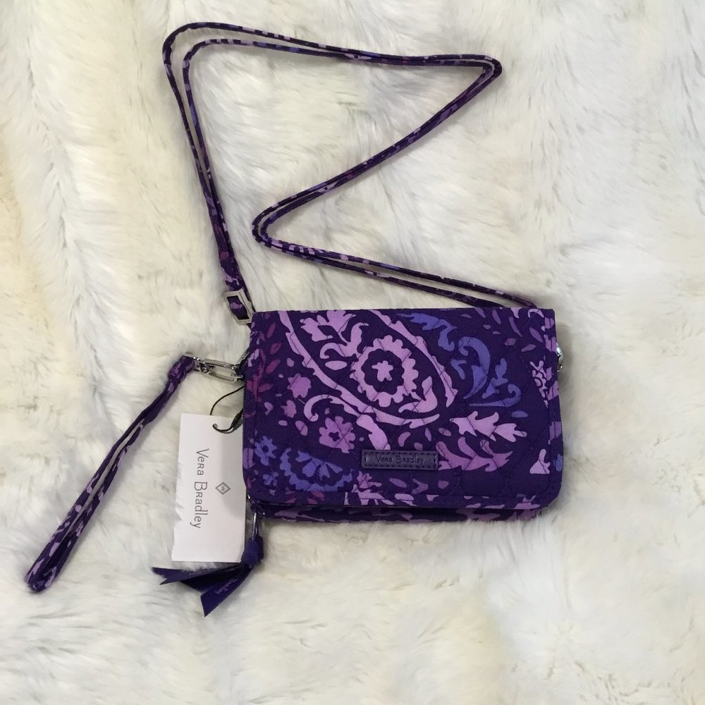 NWT Vera Bradley RFID 3-in-1 Crossbody Purse Paisley Amethyst Wallet Wristlet